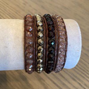 New Authentic Chan Luu Garnet Mix Four Strand Cuff Pull Tie Bracelet